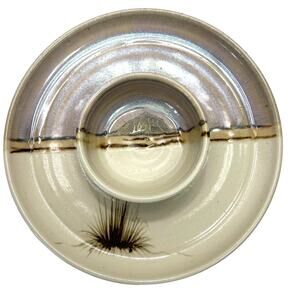 Vintage O'Clay Serving Platter Chip Dip Pottery Plate Signed